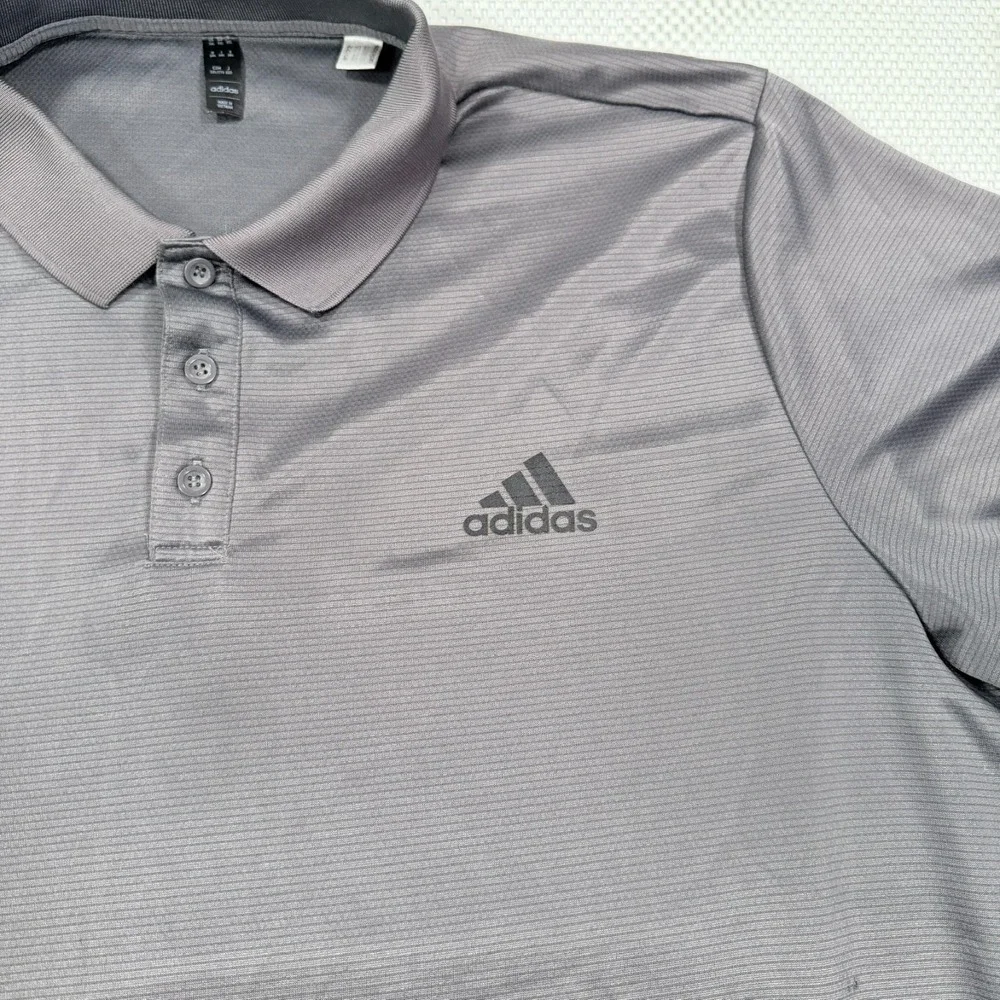Adidas Polo Shirt Mens 2XL Gray Shadow Striped Short Sleeve Golf Performance Tee
